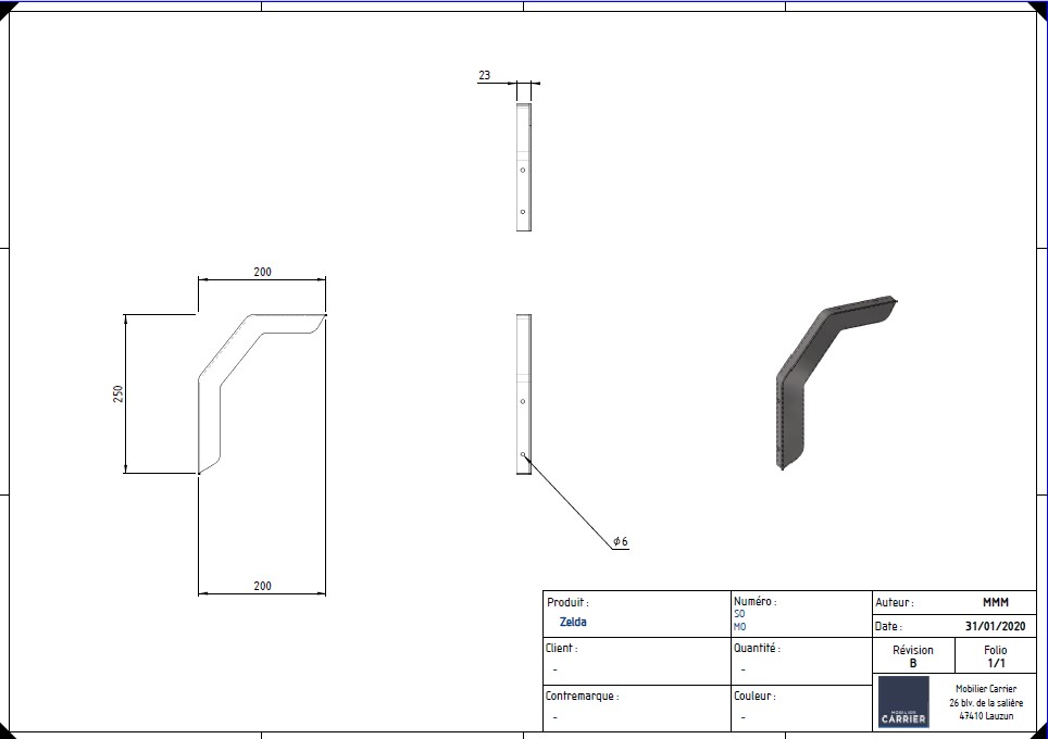 ZELDA. Paire équerre L 45°