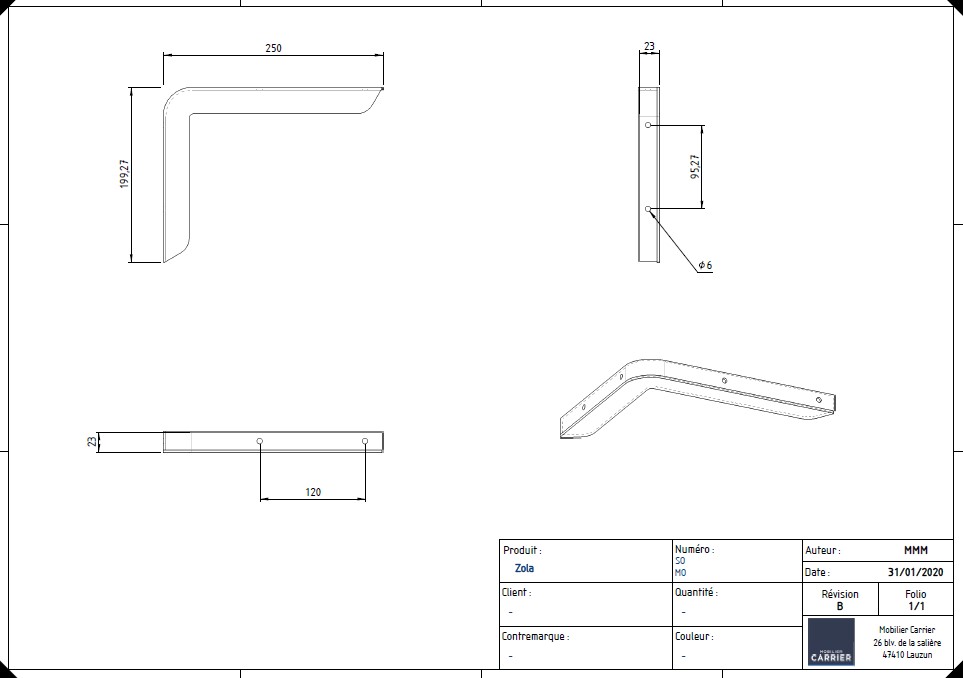 ZOLA. Paire équerre L 90°